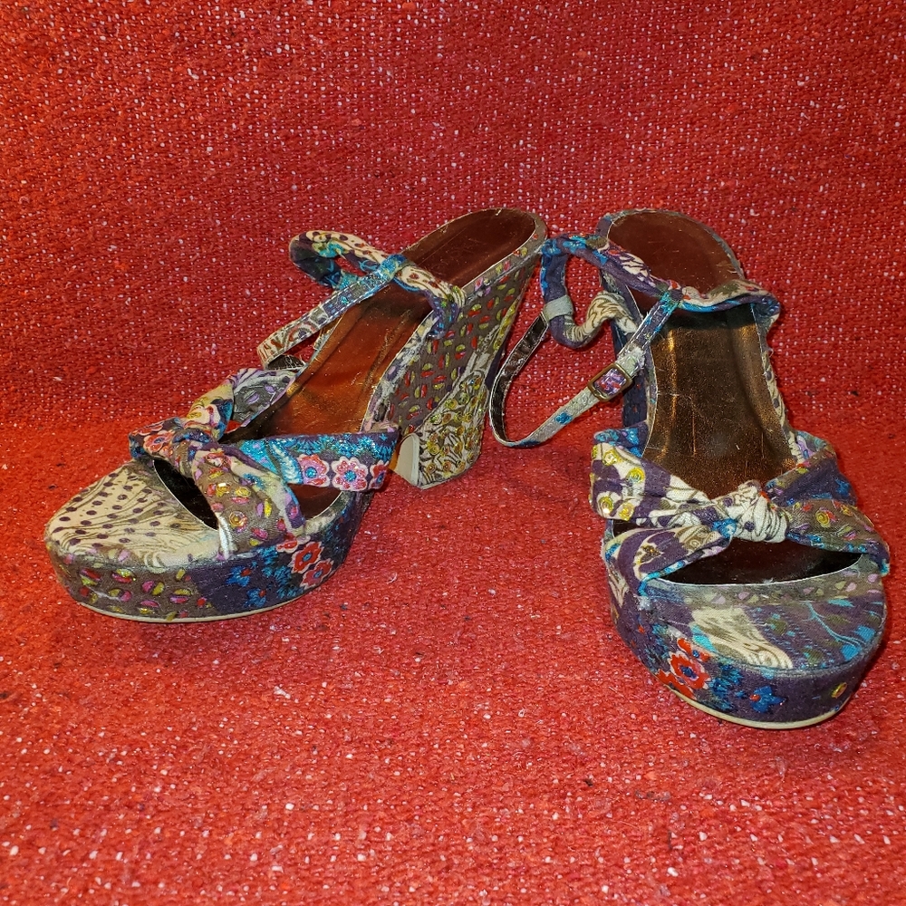 Novels brown paisley and floral platform wedges.